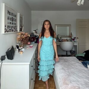 Self Portrait Style Summer Wedding Guest Blue Lace Dress